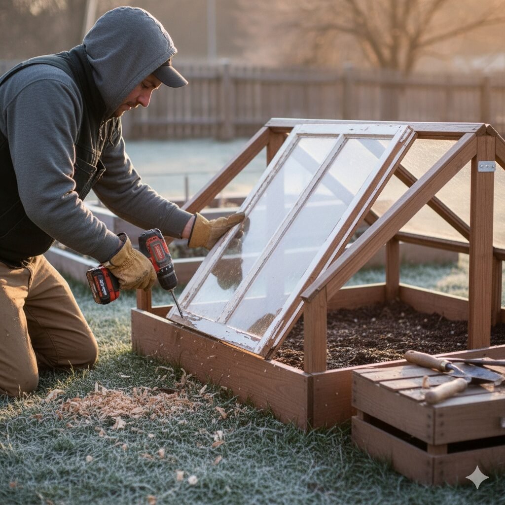 winter edible gardening, cold frame gardening, extend growing season, mini greenhouse, DIY cold frame, cloches for garden, overwintering vegetables, protect garden from frost, season extension, winter vegetable garden