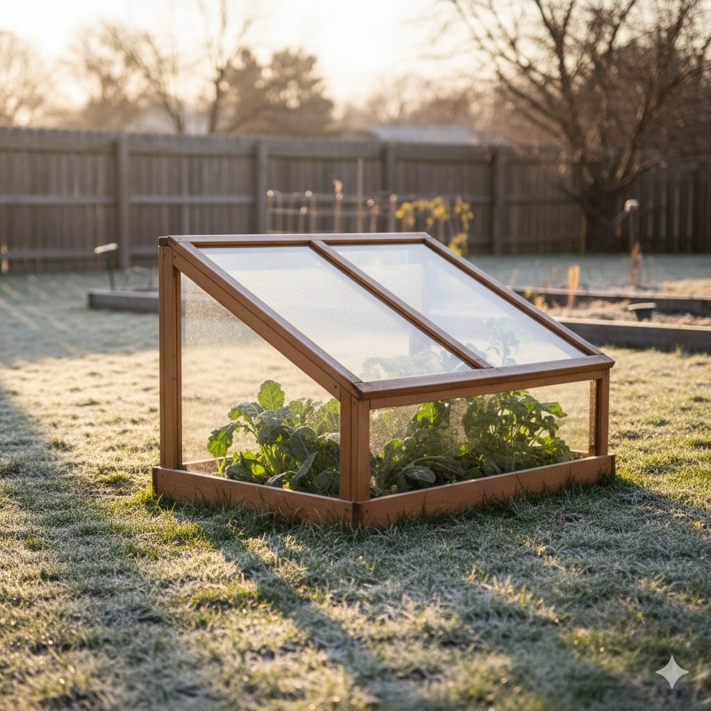 winter edible gardening, cold frame gardening, extend growing season, mini greenhouse, DIY cold frame, cloches for garden, overwintering vegetables, protect garden from frost, season extension, winter vegetable garden