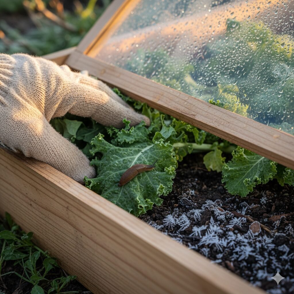 winter edible gardening, cold frame gardening, extend growing season, mini greenhouse, DIY cold frame, cloches for garden, overwintering vegetables, protect garden from frost, season extension, winter vegetable garden