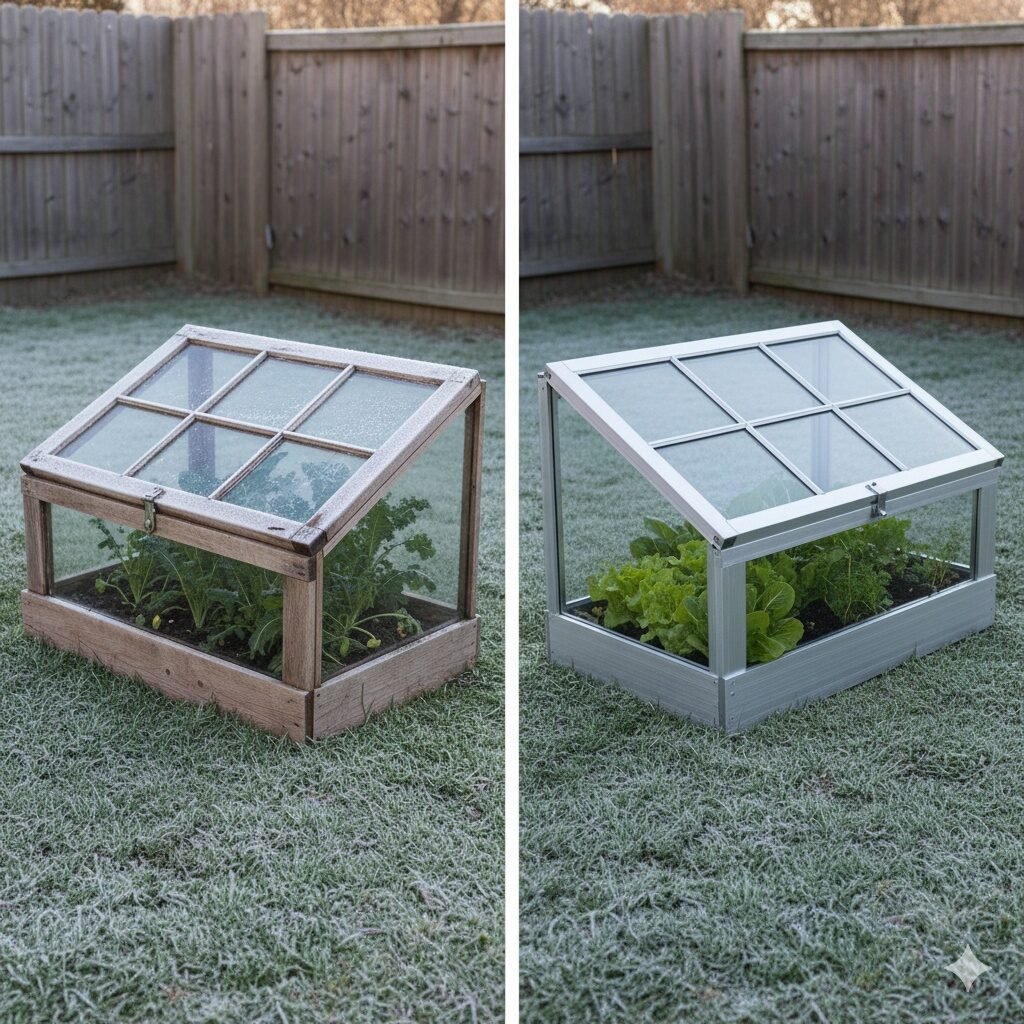 winter edible gardening, cold frame gardening, extend growing season, mini greenhouse, DIY cold frame, cloches for garden, overwintering vegetables, protect garden from frost, season extension, winter vegetable garden
