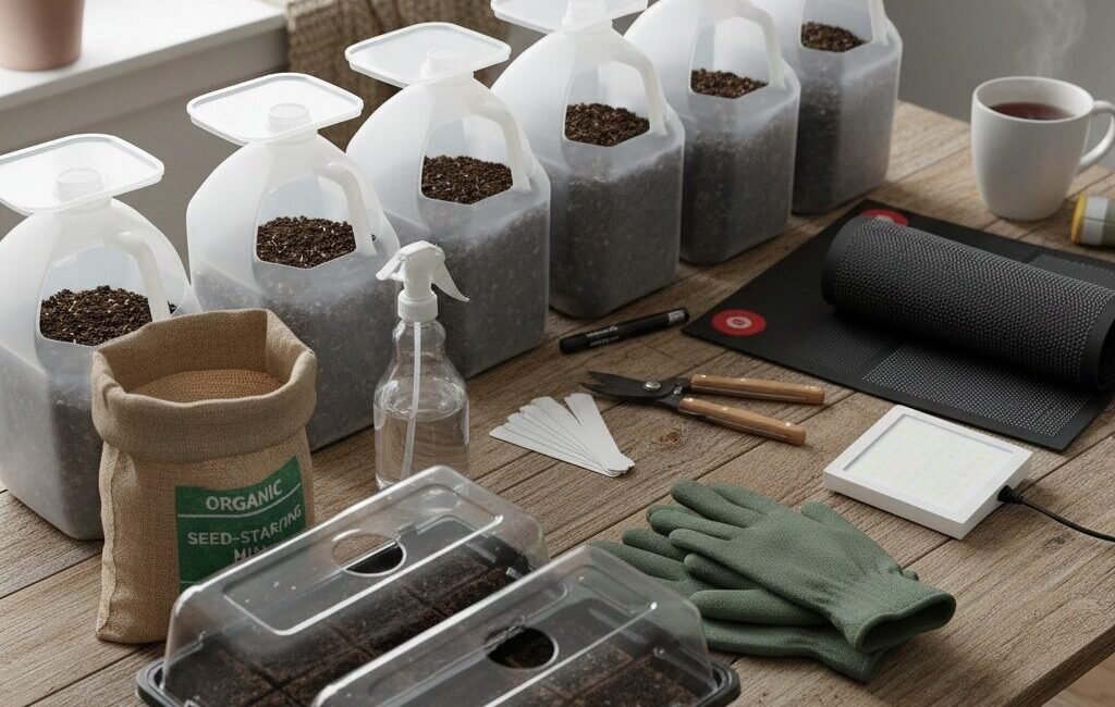 winter sowing tools, seed starting mix, milk jug greenhouse, spray bottle gardening, winter sowing beginners, gardening gear winter, cold-weather seed starting, outdoor seed containers, simple winter sowing setup