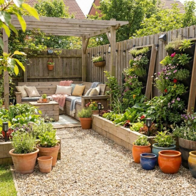 Small backyard garden ideas Small garden ideas Vertical gardening Vertical garden ideas Hanging planter ideas Container gardening Container garden ideas Raised bed garden ideas Raised bed gardening Backyard vegetable garden Vegetable garden ideas Compact vegetable garden ideas Trellis garden ideas Flower garden ideas Backyard flower bed ideas Color-themed flower garden Pollinator-friendly garden ideas Perennial garden ideas Annual flower garden ideas DIY backyard garden ideas DIY garden ideas on a budget Budget garden ideas Recycled garden ideas Pallet garden ideas Backyard landscaping ideas Garden landscaping ideas Landscaping small backyard Gravel path garden ideas Stone border garden ideas Water feature garden ideas Patio garden ideas Small patio garden ideas Patio planter ideas Outdoor seating area ideas Garden décor ideas Outdoor lighting ideas Solar garden light ideas Fairy garden décor ideas Bird feeder ideas Garden statue ideas Backyard garden layout ideas Space-saving garden ideas L-shaped garden layout Herb garden ideas Herb garden wall ideas Edible landscaping Foodscaping ideas Low-maintenance garden ideas Backyard garden ideas for beginners