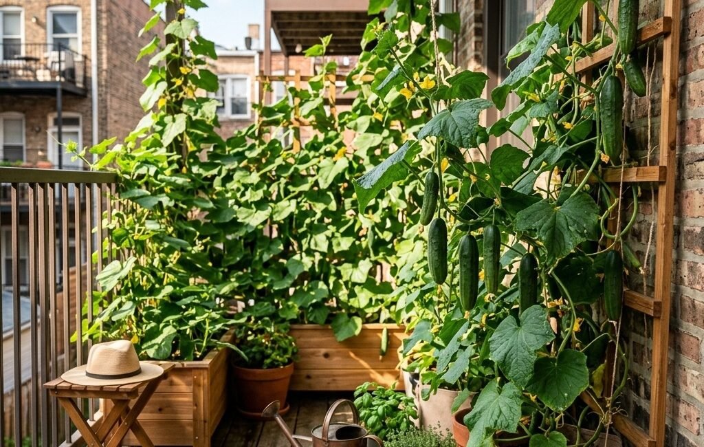 Cucumber Grow Crispy Cucumbers on a Balcony Garden Growing cucumbers on a balcony Balcony cucumber gardening tips How to grow cucumbers in pots Best cucumber varieties for pots Cucumbers in containers for beginners Small space cucumber gardening ideas Vertical cucumber gardening on balconies Easy cucumber growing tips at home Container cucumber plants care guide Balcony vegetable garden ideas for apartments Growing cucumbers vertically in small spaces Best soil for balcony cucumber plants How to grow crispy cucumbers in containers Balcony garden cucumber watering and care tips